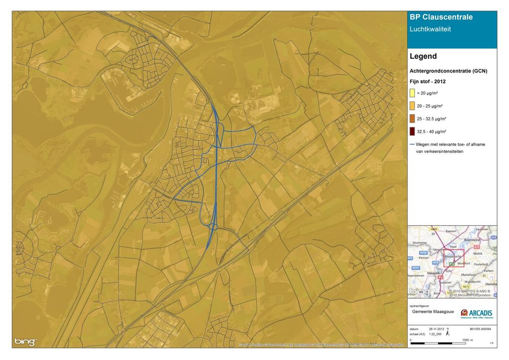 Afbeelding 3 Achtergrondconcentraties Fijn stof in de huidige situatie In en nabij het plangebied liggen de achtergrondconcentraties fijn stof (PM10) in de concentratieklasse 20 25 µg/m³. 4.