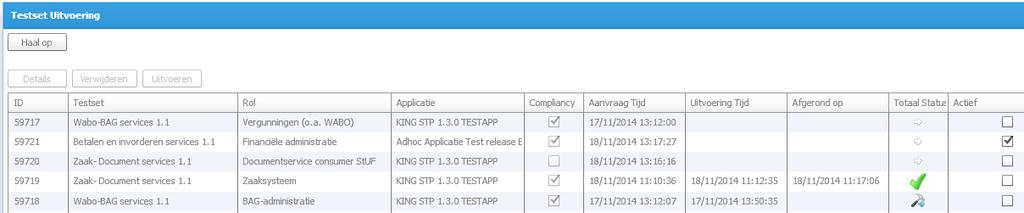 Er is een testsetuitvoering gegenereerd. Deze kan uitgevoerd worden met de geselecteerde applicatie. 2.4 Uitvoeren van een (Compliancy) Testset en downloaden rapportage 1.