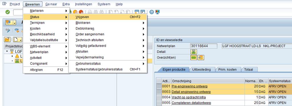 3.4 Activiteiten op VRIJ zetten De activiteiten 0001 en 0003 worden