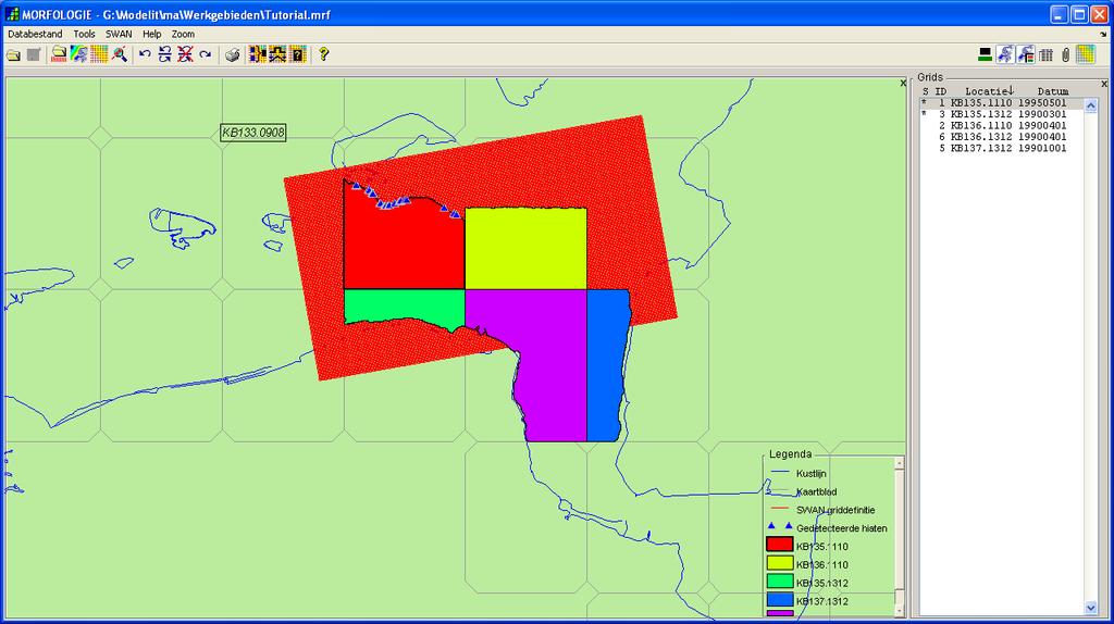 3 Het morfologie scherm In het morfologie scherm kunnen ten behoeve van het samenstellen van een SWAN bodemkaart: Bewerkingen op grids uitgevoerd worden, deze bewerkingen zijn bijvoorbeeld het