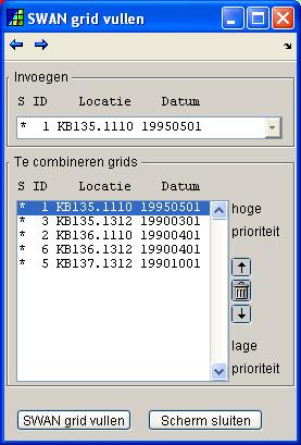 De geselecteerde grids verschijnen dan in de lijst in het Te combineren grids frame (als het contextmenu van de grid lijst uit Stap 1b gebruikt is zullen de reeds geselecteerde grids in de lijst te