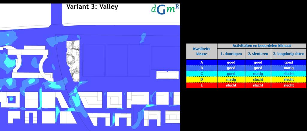 figuur 18: windhinderklimaat met maximale variant DO Valley Globaal beeld Er kan worden gezegd dat er rondom het project een goed windhinderklimaat heerst.