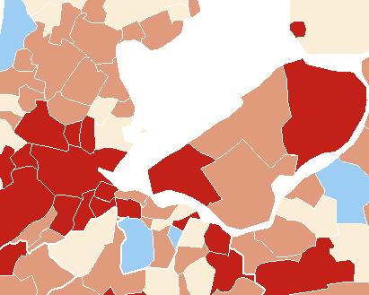 Figuur 2.1 Bevolkingsontwikkeling per gemeente (uitsnede Noordvleugel Randstad) tussen 2015 en 2030.