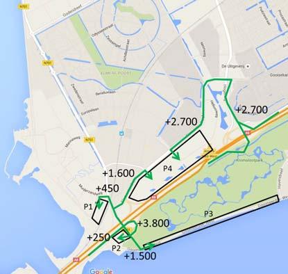 2) en omdat de parkeerterreinen in het planalternatief dichterbij elkaar zijn gesitueerd dan in de huidige situatie.