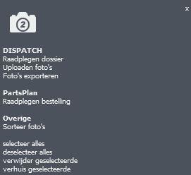 De opties in het onder de functieknop in het tabblad foto's zijn uitgebreid met: Foto's sorteren Selecteer alle Deselecteer alle Verwijderen van