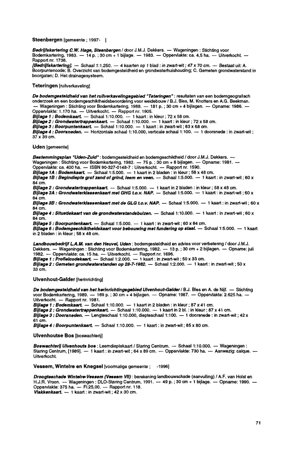 Steenbergen [gemeente ;1997- ] Bedrijfskartering C. W. Hage, Steenbergen IdoorJ.M.J.Dekkers, Wageningen :Stichting voor Bodemkartering, 1983. 14p. ; 30cm + 1 bijlage. 1983. Oppervlakte: ca.4,5ha.