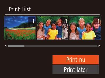 Beelden afdrukken die zijn toegevoegd aan de printlijst (DPF) Als er afbeeldingen aan de printlijst zijn toegevoegd (= 119120), wordt het scherm links weergegeven wanneer u de camera aansluit op een