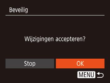 Als u overschakelt naar de opnamemodus of de camera uitschakelt voordat u de instellingsprocedure in stap 3 hebt voltooid, worden de beelden niet beveiligd. Een reeks selecteren optie (= 23).