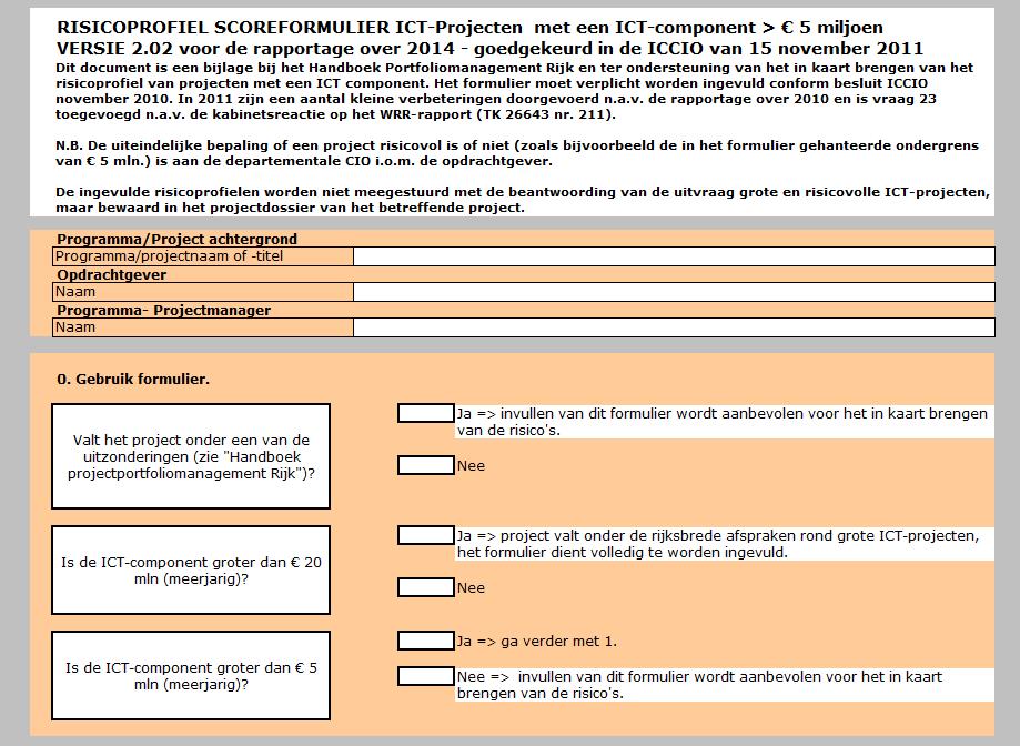 Bijlage 3 Formulier risicoprofiel Formulier risicoprofiel versie 2.