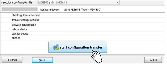 In het volgende scherm, klik op start configuration transfer.