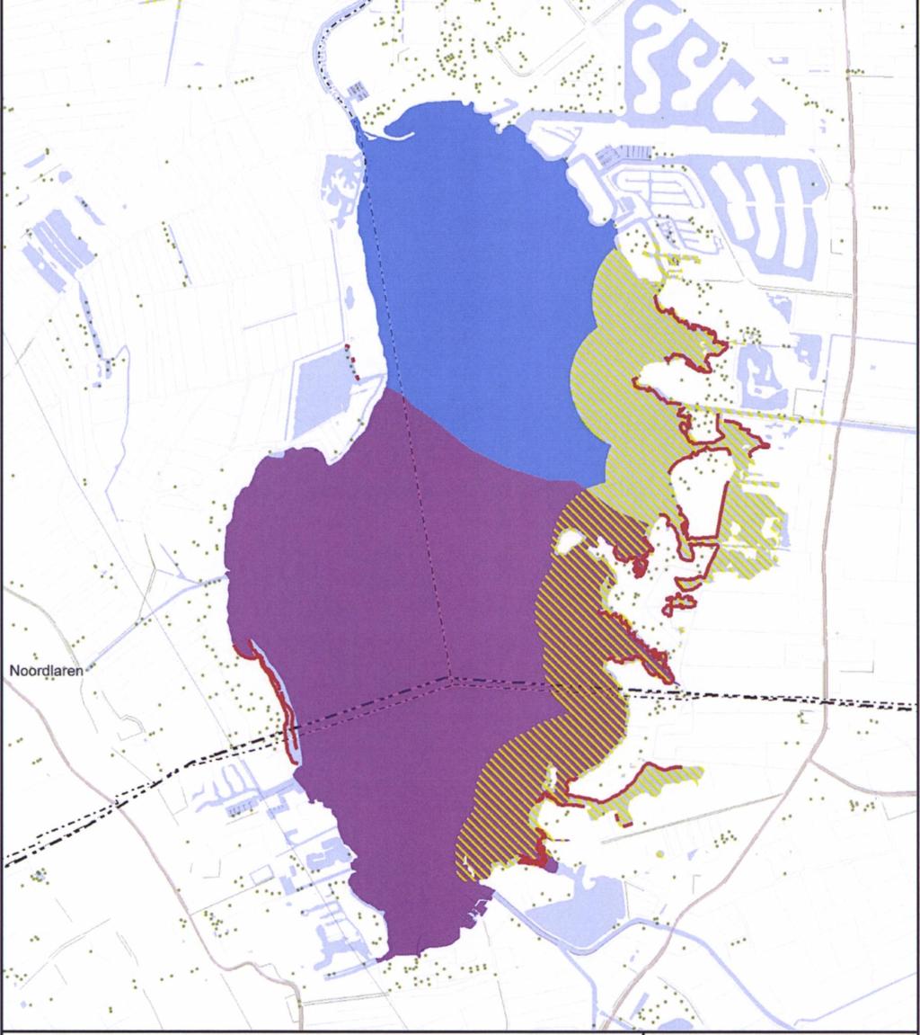 Bijlage 4 Overzichtskaart 18 N2000-beheerplan. Geïntegreerde kaart met verstoringsrisico's voor Roerdomp en Smient in het Zuidlaardermeer.