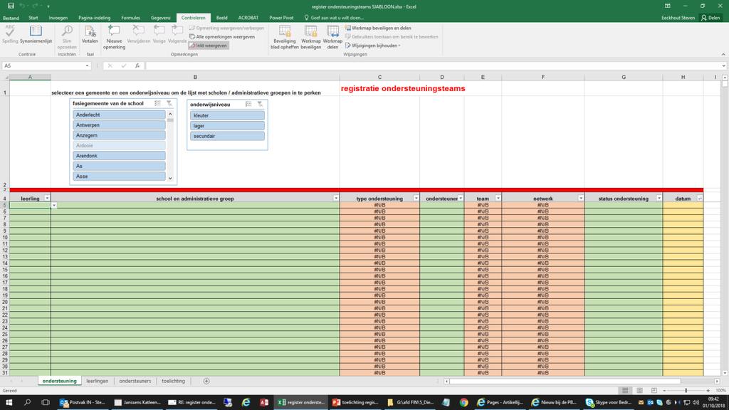 Registratiehulp voor OT Bijlage 2: handleiding gebruik Excel registratiehulp Inleiding Als je het Excel Registratiehulp opent zie je dat het bestaat uit 4 tabbladen. 1.