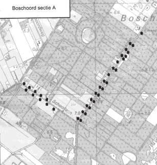 De locaties van de gebouwen zoals zij waren gepland en gebouwd in 1824/1825.