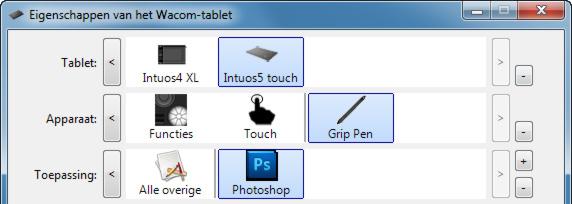 112 MEERDERE TABLETTEN INSTALLEREN Alle tabletten die op het systeem zijn gedetecteerd, worden in de lijst TABLET in het regelpaneel van het Wacom-tablet aangeduid met een pictogram.