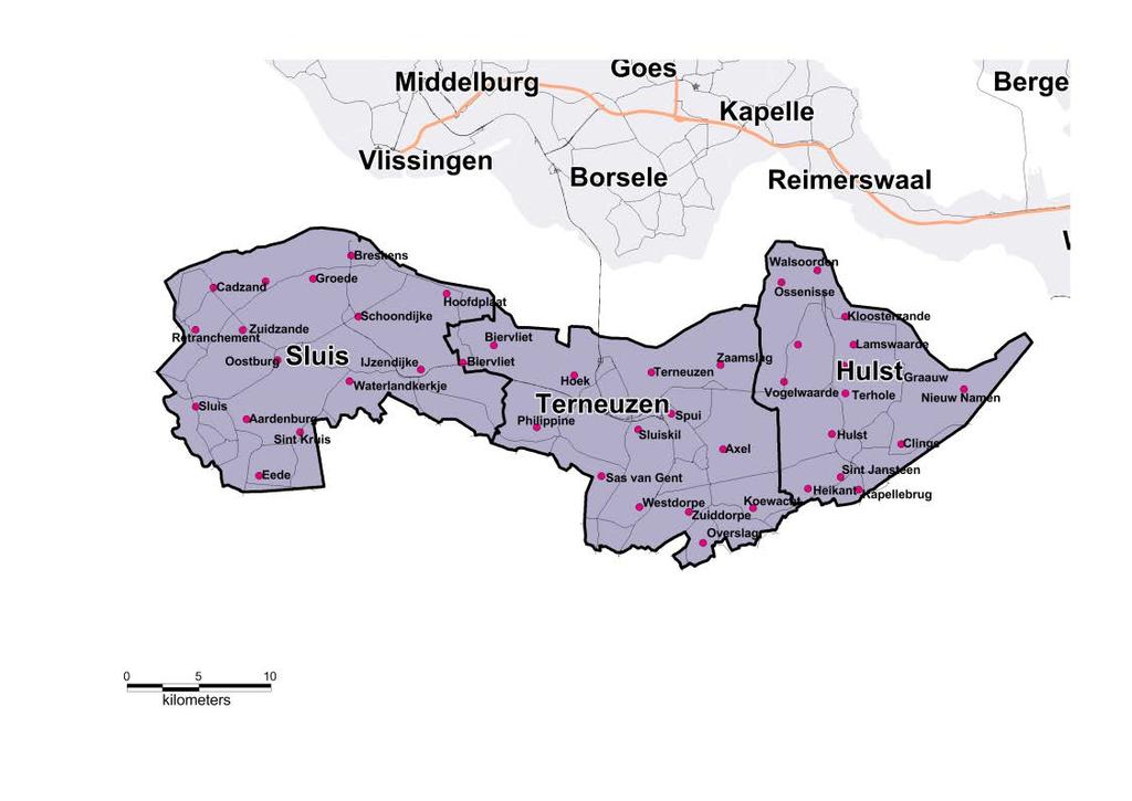 18. De gemeente Sluis is een dunbevolkte, uitgestrekte gemeente waarin meerdere woonkernen liggen.