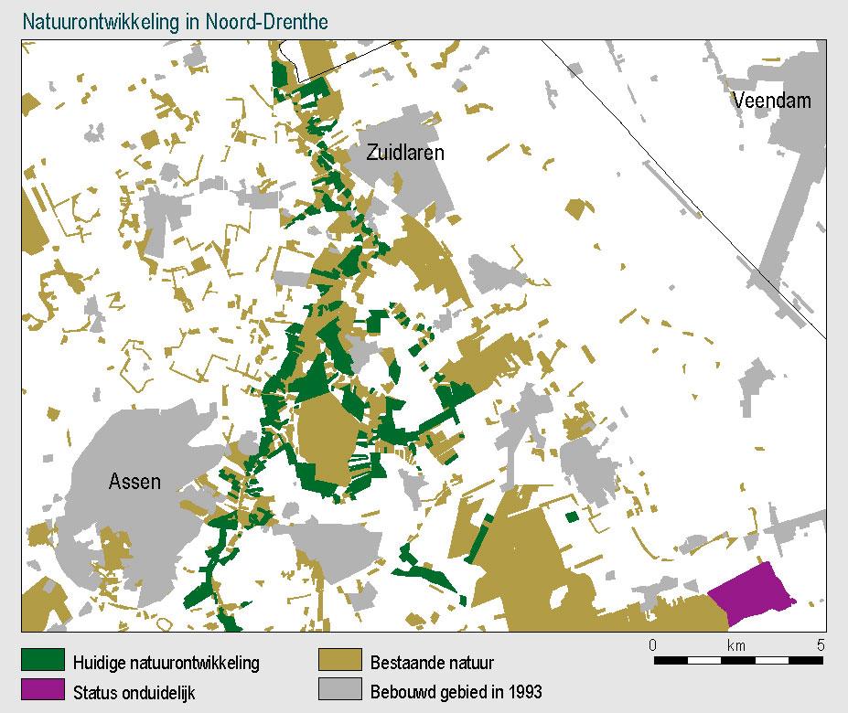 Figuur 13 Natuurontwikkeling in Noord-Drenthe Als bij de huidige manier van functioneren van de grondmarkt de groei van de grondprijs hoger is dan ongeveer 3% per jaar, is het zinvol om de verwerving