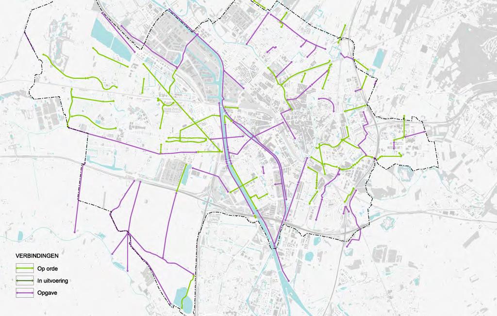 Kaart: Status uitvoering groene (en blauwe) verbindingen.