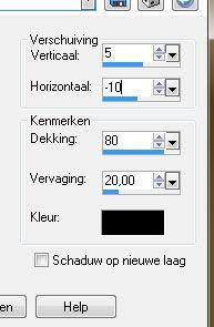 31. Effecten-> 3 d effecten slagschaduw, v 5 en h -10,dekking 80 vervagen 20- kleur zwart 32.