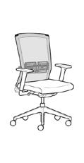 5662 Swivel chair with Flex-Back, with asymmetrical Kunststof delen in wit Plastic parts white color 67,- Totale breedte Total width 52 lumbar adjustment, 5-star base plastic Mechanische dieptevering