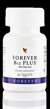 Met dit product voelt u zich energieker en vitaler! N.B. Bevat het allergeen soja Forever B12 Plus Een voedingssupplement met een rijke hoeveelheid vitamine B12 en foliumzuur.