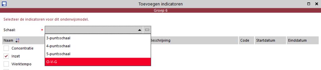 3.3 STAP 3: INDICATOREN Voeg indien gewenst indicatoren toe aan het onderwijsmodel en koppel deze aan de gewenste schaal.