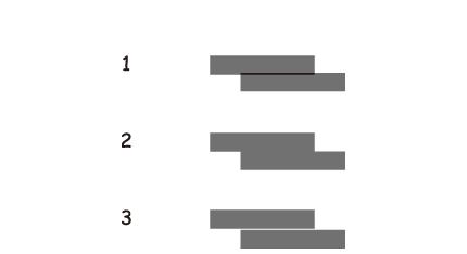 De printer onderhouden Verticale uitlijning: voer het nummer in voor het meest solide patroon in elke groep. Horizontale uitlijning: zoek het cijfer van het beste patroon en voer het cijfer in.