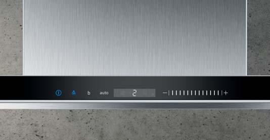 en snel weer verdwenen zijn. Een bedieningspaneel voor een eenvoudige en intuïtieve bediening van uw dampkap: via touchcontrol (lichte aanraking) en touchslider (glijden van de vingertip).