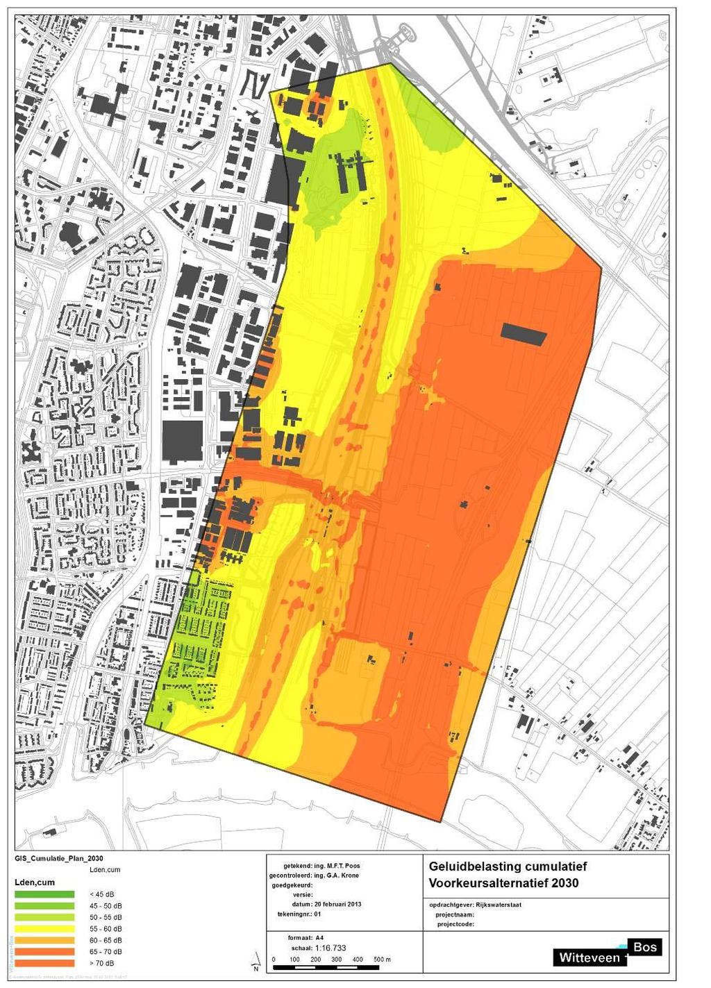 Afbeelding 5.6 Cumulatieve geluidcontouren met 3e kolk Prinses Beatrixsluis ontwerp2030 5.1.