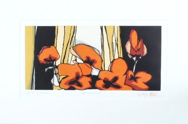 Kunstenaar: Fon Klement Coperlicots Boardsnede Jaartal: 1993 Afmetingen: l x b: 37 cm x 70 cm Gesigneerd: