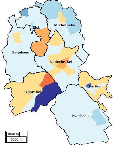 Kaartvisualisatie welvaartsindex per statistische sector (wijk) voor BRAKEL Welvaartsindex*... 59 60 69 70 79 80 89 90 99 100 109 110 119 120 129 130 139 140.