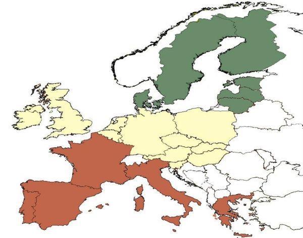 De drie zones van de zonale beoordeling in Europa: