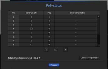 live POE-STATUS In het livescherm, kunt u de PoE-status van elke poort zien. 1. Selecteer <PoE-status>. Het venster om de PoE-status te bekijken wordt getoond.