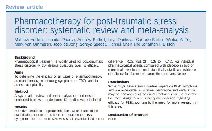 Review studies pharmacotherapy in PTSD Hoskins et al, British Journal of Psychiatry, 2015 controlled trials EBT (70
