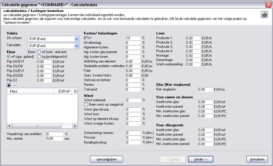 CALCULATIE GEGEVENS GEEN WINST OP ZAAGAFVAL Zodra de optie Geen winst op zaagafval geactiveerd is, wordt er geen winst over