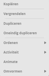 3.5.1 Het objectmenu 1 Klik op het icoontje links onder het object. 2 Het objectmenu verschijnt, daarin zitten uitgebreide functies om het object te manipuleren.