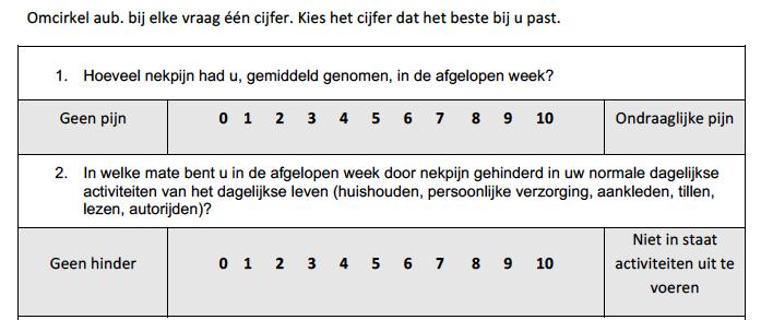 , 2009) - Zelf-geraporteerde pijn intensiteit - Beperkingen in ADL -