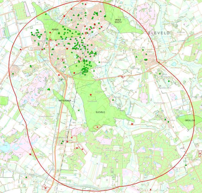 inrichtingen (rode punt),