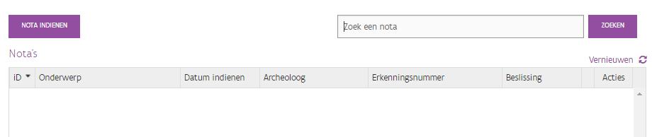 10 4. Nota s Indien u reeds nota s hebt aangemaakt zult u deze hier kunnen raadplegen en indien nodig wijzigen of verwijderen. Ook kan u hier de status van verzending bekijken.