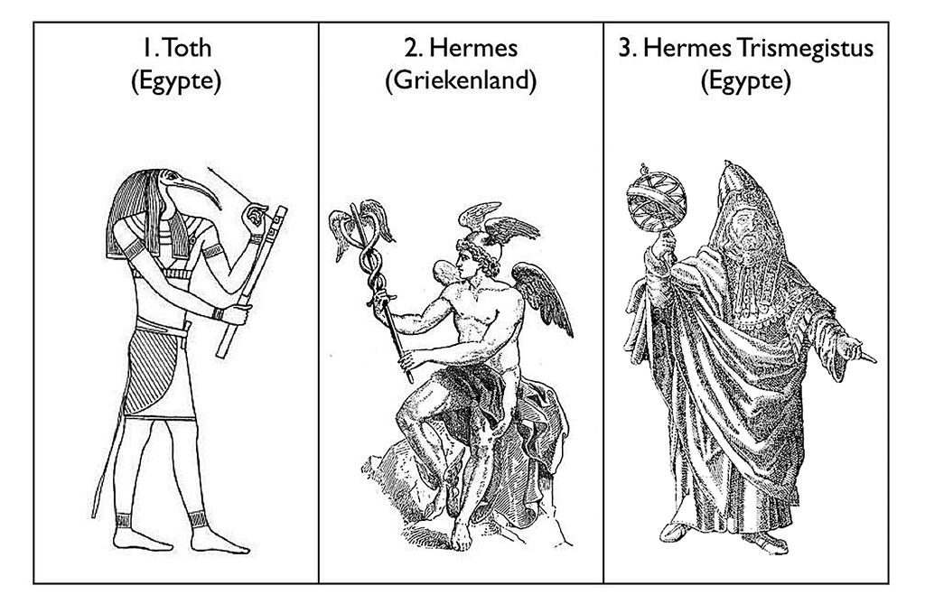 afbeelding 2: de legendarische Hermes Trismegistus is de synthese van de Egyptische god Thot en de Griekse god Hermes zen; geestelijke krachten assimileren; de weg van de godsvrucht gaan; de gnosis