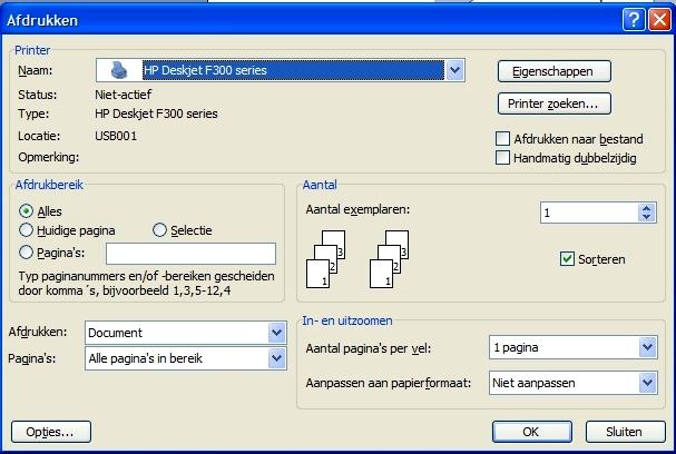 Afdrukken in Word In les 3 hebben we een tekening afgedrukt in Paint. Nu gaan we tekst met plaatjes afdrukken in Word. In Paint hebben we de tekening afgedrukt met Bestand Afdrukken.