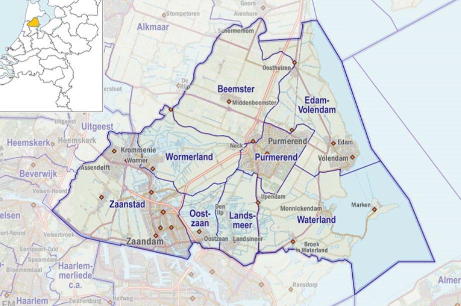 Figuur 1 - Kaart van de huidige bestuurlijke indeling van de regio Zaanstreek-Waterland. (Bron: Jan Willem van Aalst, CC4.0) 1.