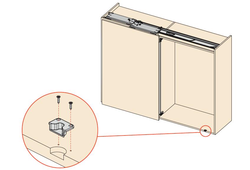 Pas de diepte van het onderste gedeelte van de deur (3 mm) aan door de bevestigingsschroeven (1) los te