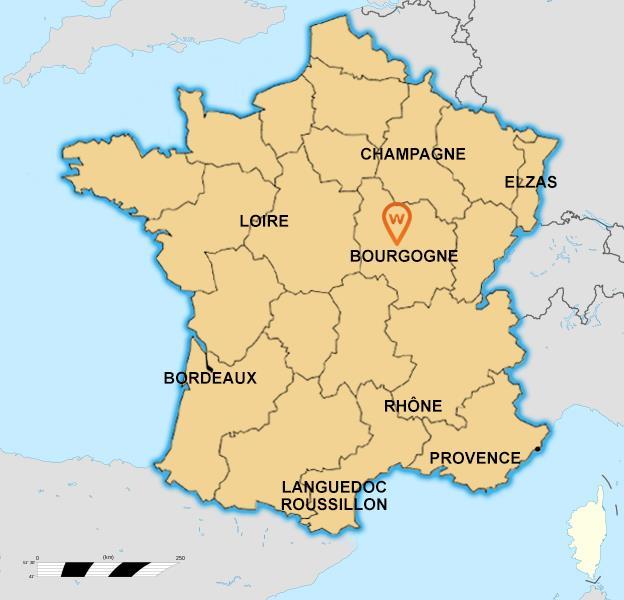 4 De Bourgogne wijnregio SITUERING Bourgogne bevindt zich in het oosten van midden Frankrijk. De streek wordt gekenmerkt door authentieke dorpjes en uitgestrekte wijngaarden.