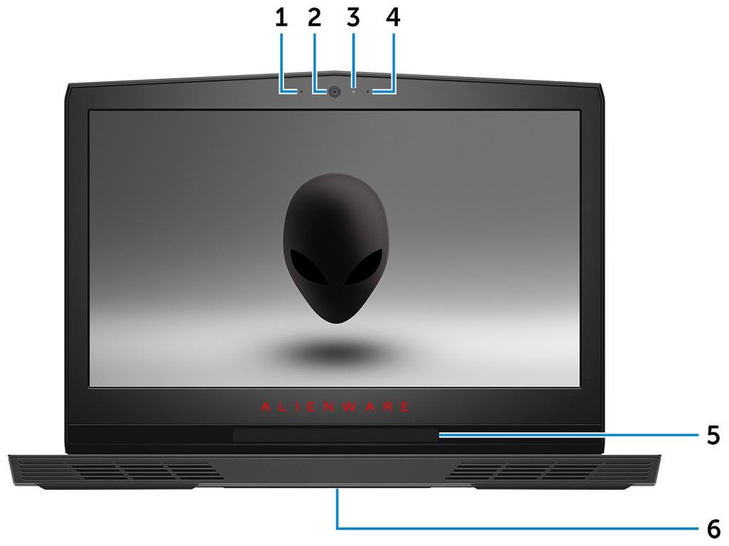 1 Microfoon links Biedt digitale geluidsuitvoer voor audio-opnamen en spraakoproepen. 2 Infraroodzender Zendt infraroodlicht uit, zodat de infraroodcamera diepte en beweging kan registreren.