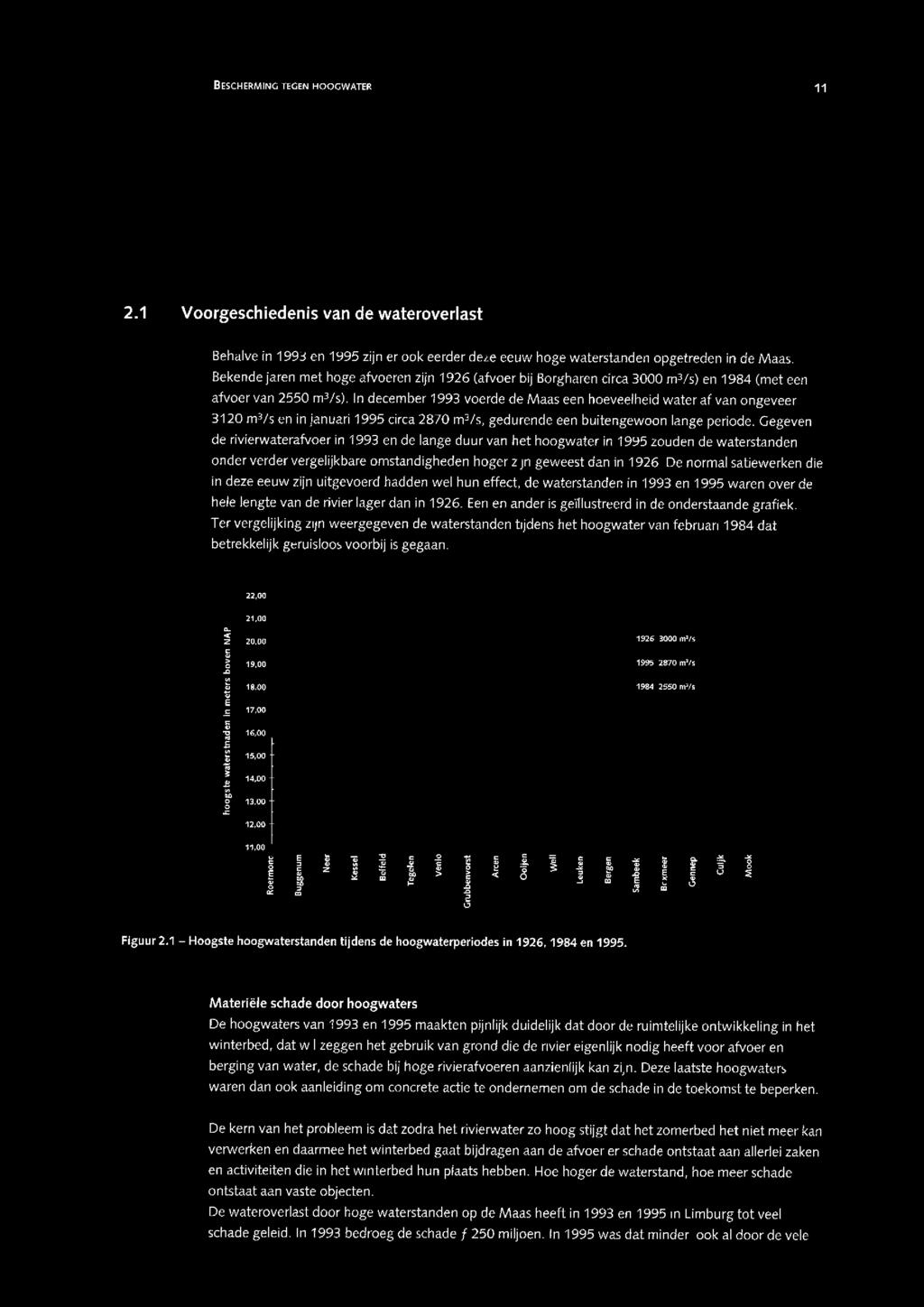 BESCHERMING TEGEN HOOGWATER 11 2 Bescherming tegen hoogwater 2.1 Voorgeschiedenis van de wateroverlast Behalve in 1993 en 1995 zijn er ook eerder deze eeuw hoge waterstanden opgetreden in de Maas.