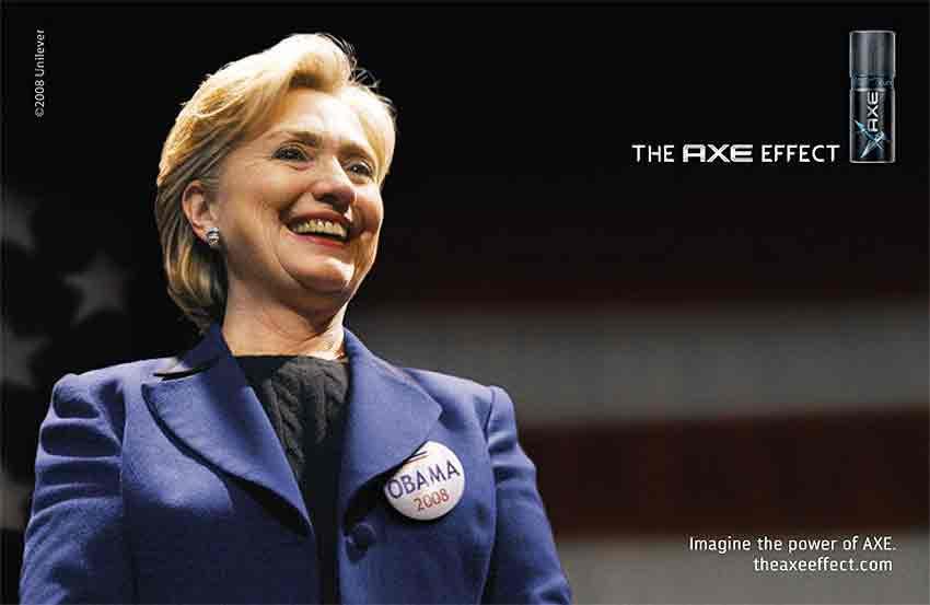 Figuur 22: Hilary Clinton afgebeeld met Axe-deodorant en button met Obama 2008.