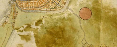Onder andere op een kaart van Johan van Deventer uit circa 1575 is direct ten zuiden van de omgrachte stad een watergang te zien die in zuidwestelijke richting loopt (afb. 3).