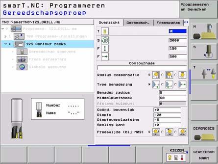 Contourprogrammering starten vanuit een formulier Werkstand smart.nc kiezen.