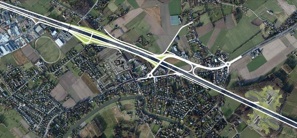 Aan de zuidzijde wordt gesuggereerd om een nieuw kruispunt te voorzien tussen de parallelweg van de E40 en de straten Booiebos en Industriepark-Drongen.