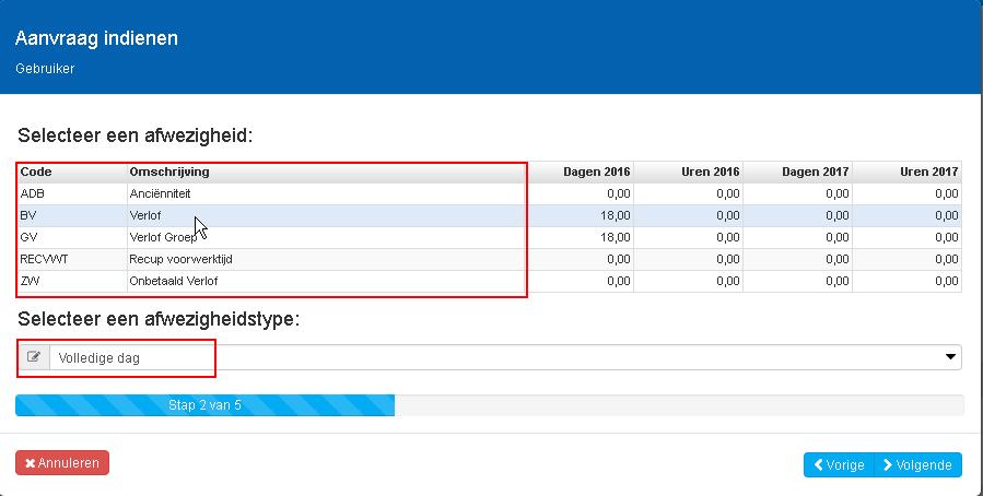 Een verlofaanvraag indienen Klik op Acties dan op Aanvraag indienen en klik op de knop Indienen afwezigheidsaanvraag.